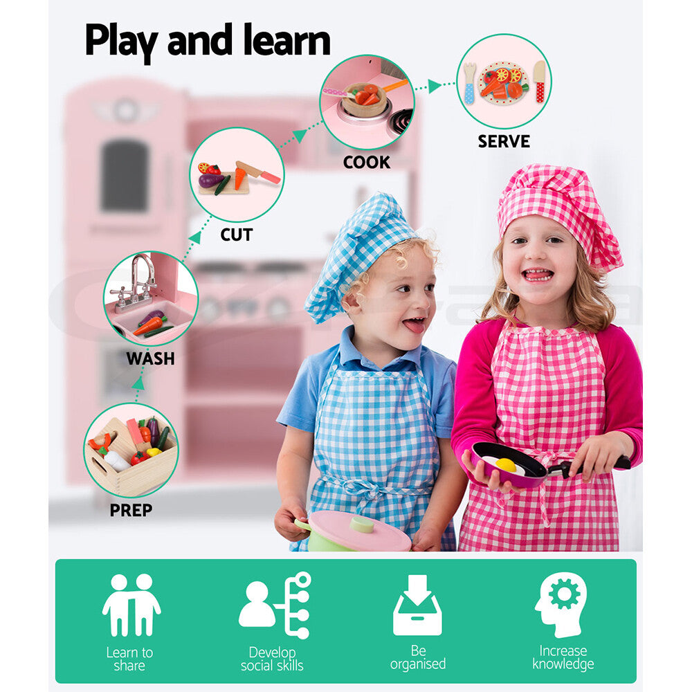 Keezi Kids Wooden Kitchen Set Pretend Play Kitchen Toys Cooking Children Girl